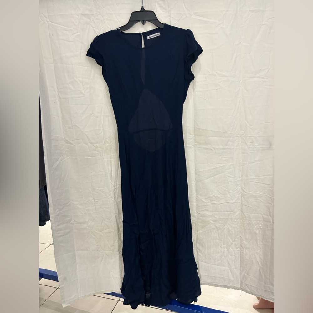 Reformation Navy Blue Flowing Short-Sleeve Dress - Picture 8 of 10